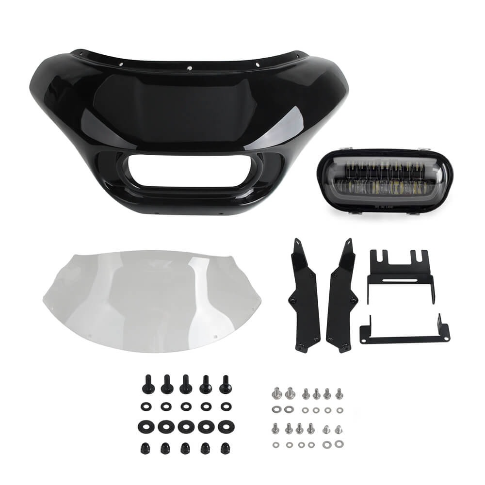 Club Style Headlight Shark Fairing Front Mask w/LED Headlamp For Harley Softail M8 Fat Bob FXFB 114 FXFBS 2018-2024 - pazoma
