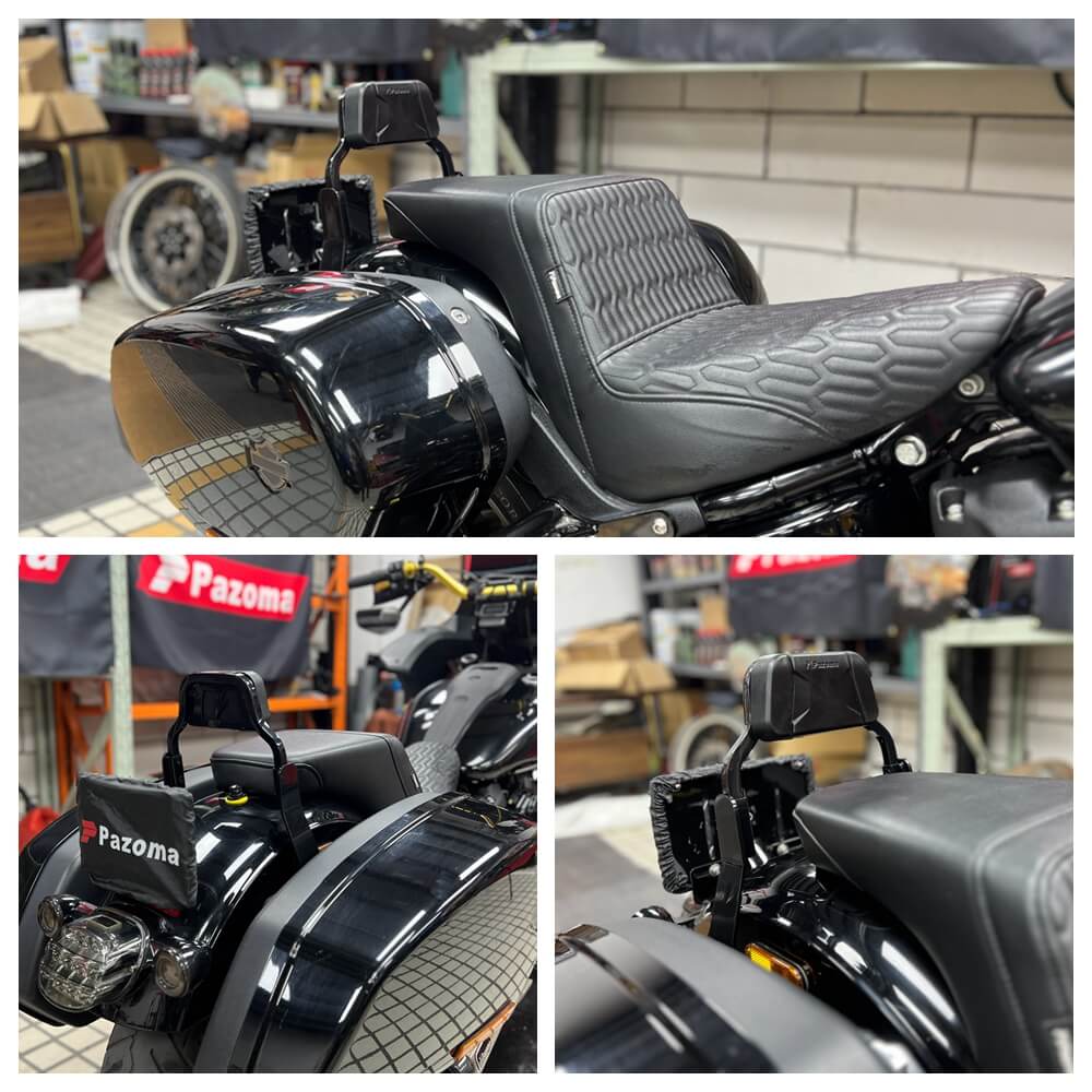 Harley M8 Softail Low Rider ST FXLRST FXRST Sport Glide FLSB Club Style Passenger Backrests Low profile Fixed Mini Sports Sissy Bar Kit 18-up - pazoma