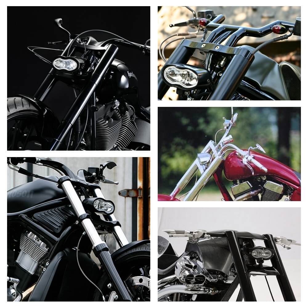 Harley V-Rod Choppers Bobbers Cyclops Custom Motorcycle Headlight Double Oval Wave Twin Headlamp - pazoma