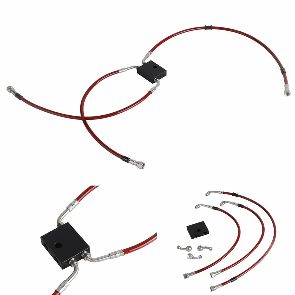 Front Extended Length Upper Lower Brake Line w/ABS Master Cylinder Kit For Harley Softail Low Rider ST S Fat Bob FXDRS 9-13" Handlebar - pazoma