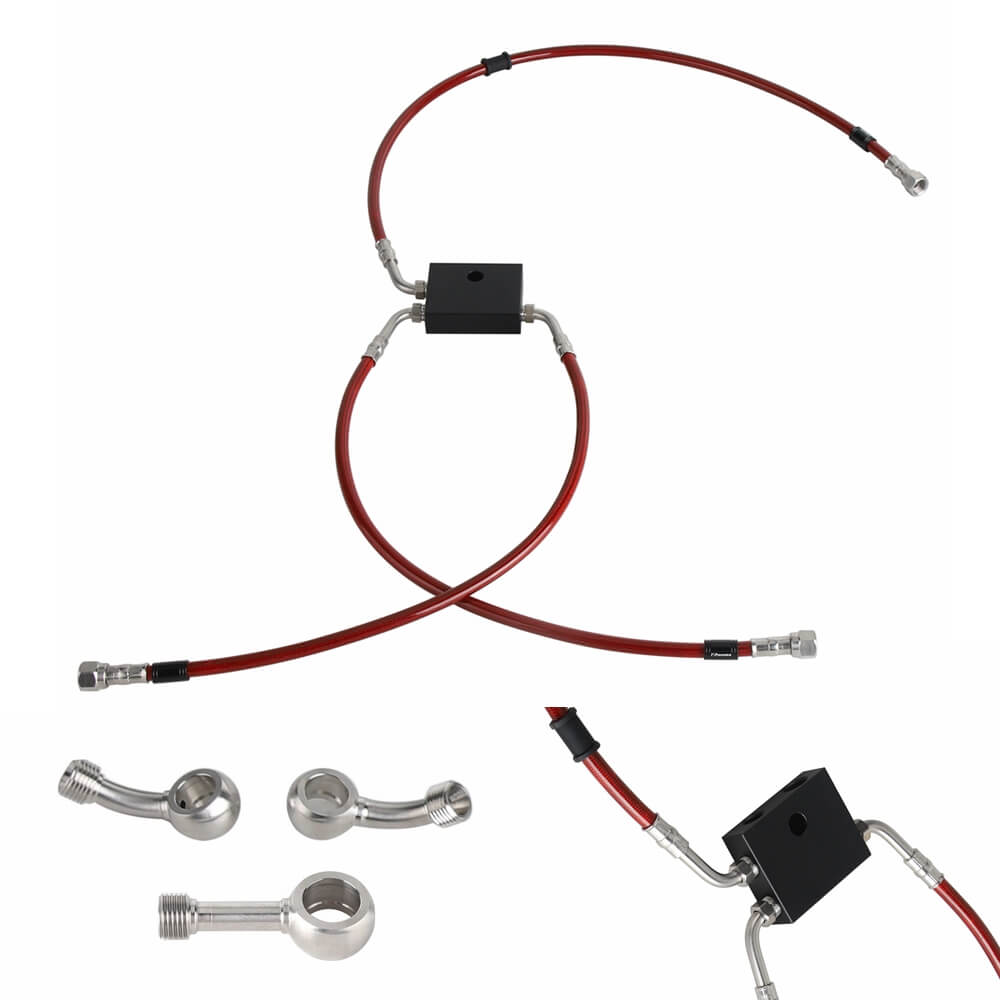 Front Extended Length Upper Lower Brake Line w/ABS Master Cylinder Kit For Harley Softail Low Rider ST S Fat Bob FXDRS 9-13" Handlebar - pazoma