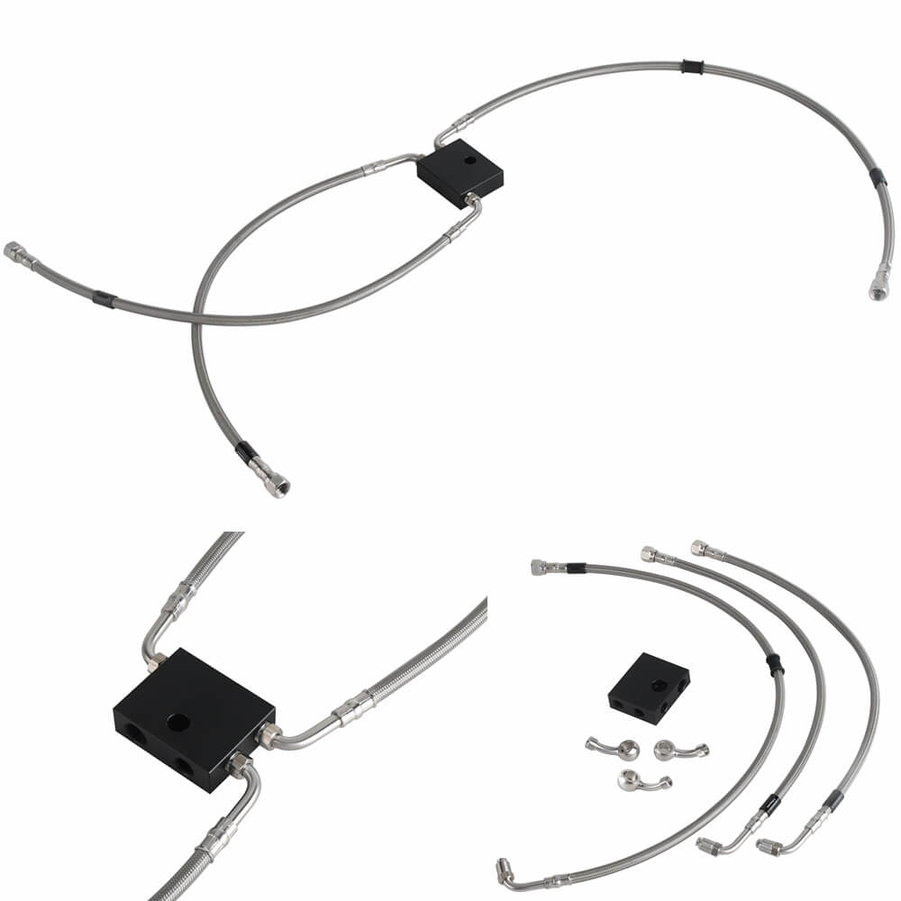 Front Extended Length Upper Lower Brake Line w/ABS Master Cylinder Kit For Harley Softail Low Rider ST S Fat Bob FXDRS 9-13" Handlebar - pazoma