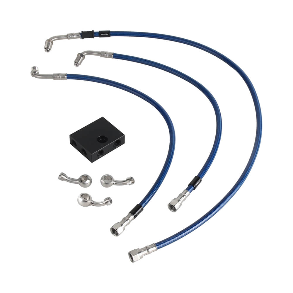 Front Extended Length Upper Lower Brake Line w/ABS Master Cylinder Kit For Harley Softail Low Rider ST S Fat Bob FXDRS 9-13" Handlebar - pazoma