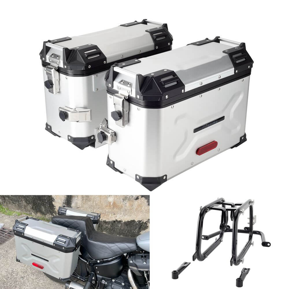 Harley M8 Softail Street Bob FXBB FXBBS Standard FXST Club Style Aluminum Side Cases Rear Luggage Box W/Mount Plate System Bracket 2018-2024 - pazoma