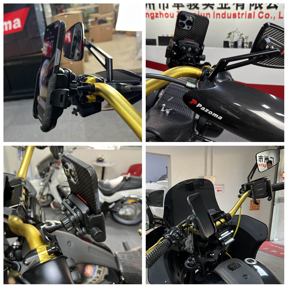 Harley Softail Fat Boy Bob Deluxe Heritage Handlebar Phone Carrier Mount Holder One-Touch Quick Lock Stand 360 Rotation Bracket - pazoma