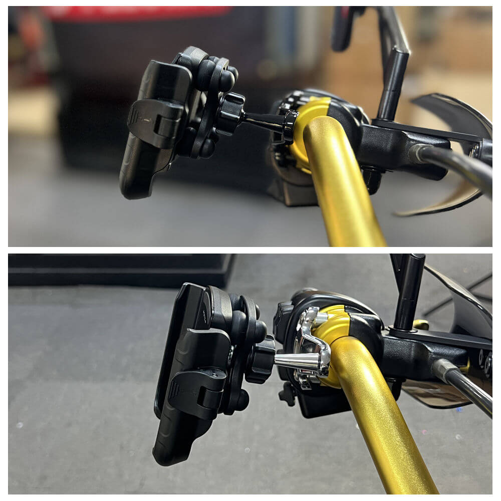 Harley Softail Fat Boy Bob Deluxe Heritage Handlebar Phone Carrier Mount Holder One-Touch Quick Lock Stand 360 Rotation Bracket - pazoma