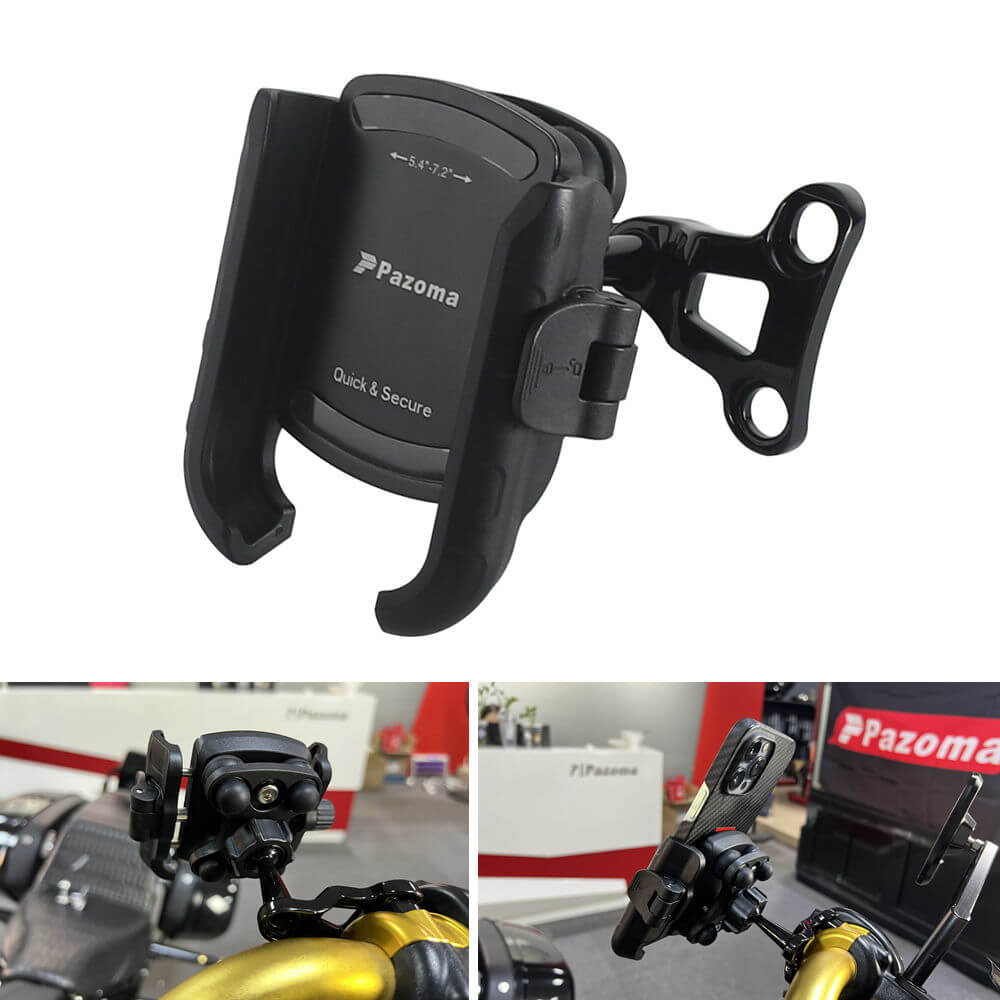 Handlebar Phone Carrier Mount Holder One-Touch Quick Lock Stand Support 360 Rotation Bracket For Harley Dyna Softail Touring Trike - pazoma