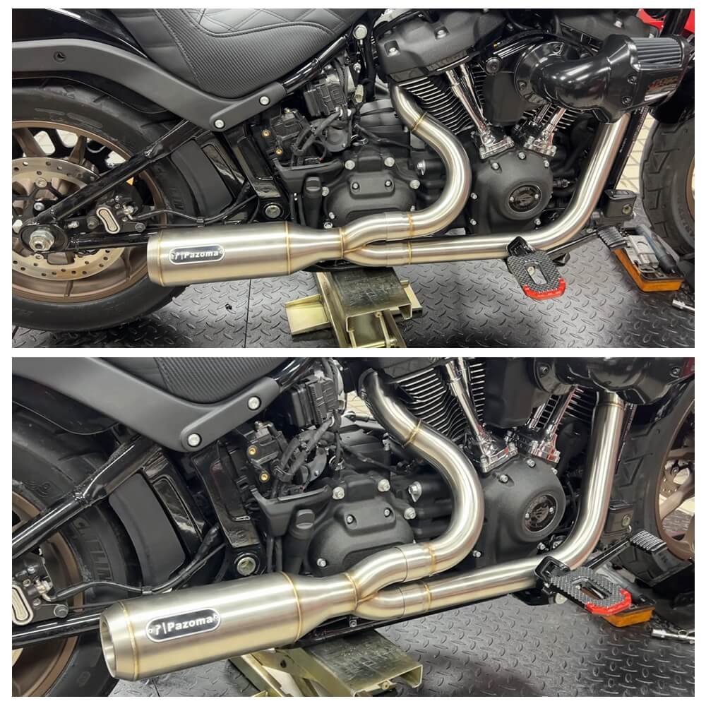 Harley M8 Softail 2 into 1 Big Bore Full Exhaust System Stainless Steel Muffler Low Rider S ST Fat Street Bob Standard Slim Deluxe FXLR '18-Up - pazoma