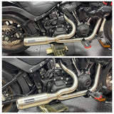 Harley M8 Softail 2 into 1 Big Bore Full Exhaust System Stainless Steel Muffler Low Rider S ST Fat Street Bob Standard Slim Deluxe FXLR '18-Up - pazoma