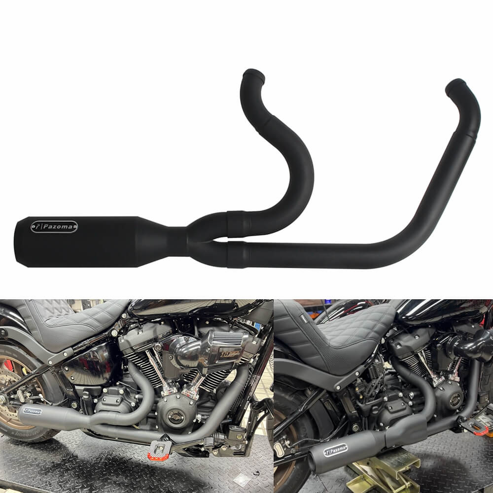 Harley M8 Softail 2 into 1 Big Bore Full Exhaust System Stainless Steel Muffler Low Rider S ST Fat Street Bob Standard Slim Deluxe FXLR '18-Up - pazoma