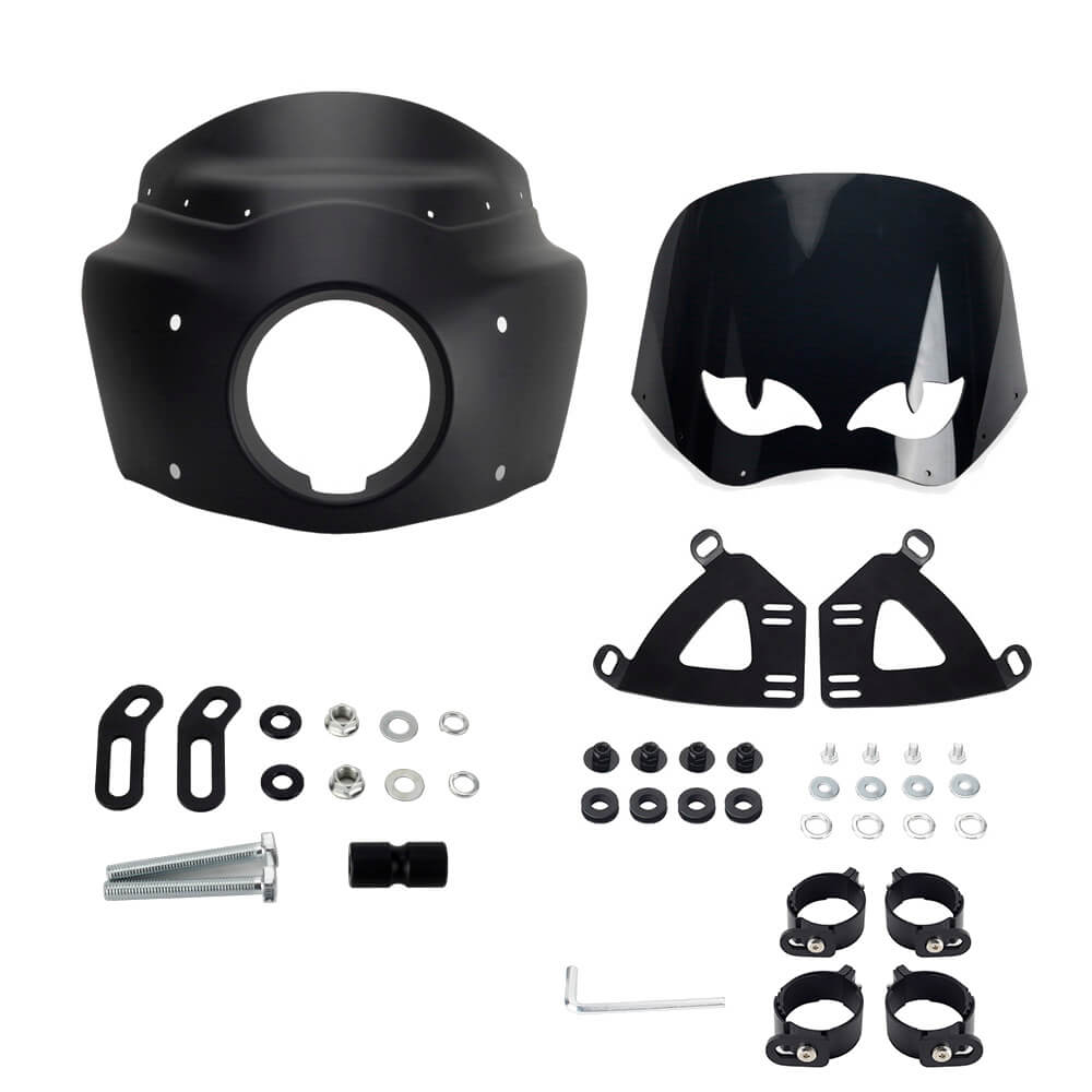 Harley M8 Softail Low Rider S 114 117 FXLRS Club Style Headlight Fairing w/11" Eye Shape Vented Windshield Headlight Relocation Block - pazoma