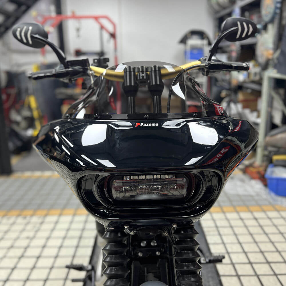 Harley M8 Softail Street Bob Low Rider Standard Club Style Headlight Shark Fairing Front Mask w/LED Headlamp DRL Turn Signal