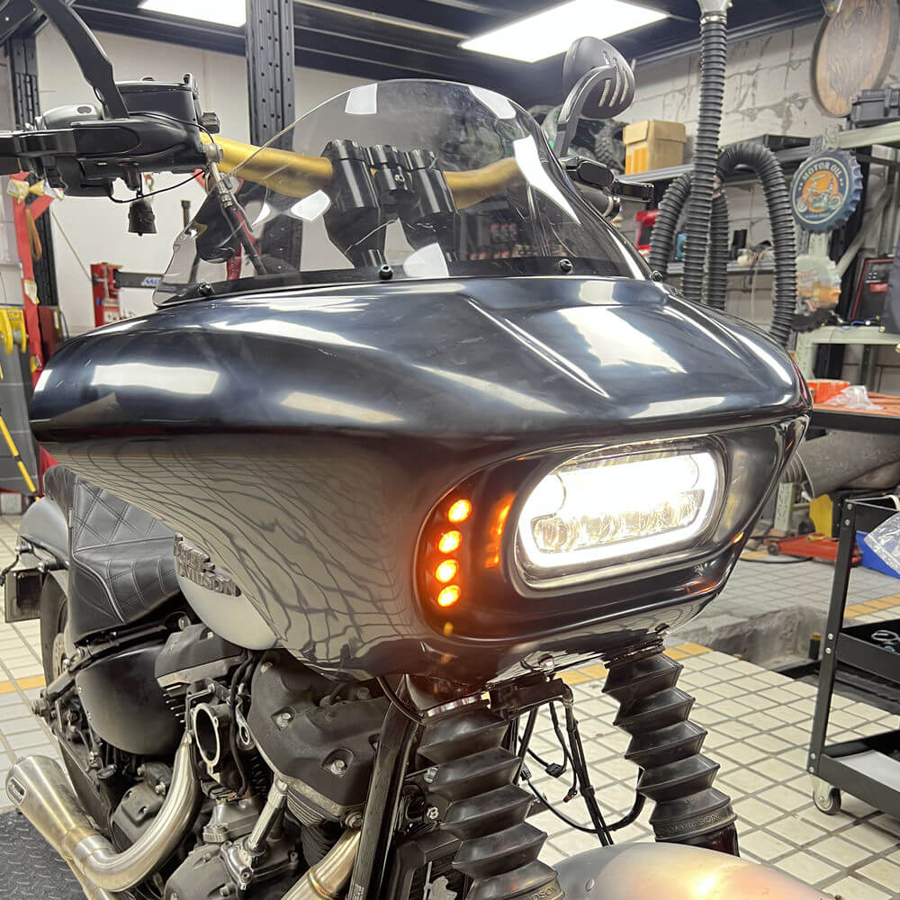 Harley M8 Softail Street Bob Low Rider Standard Club Style Headlight Shark Fairing Front Mask w/LED Headlamp DRL Turn Signal - pazoma