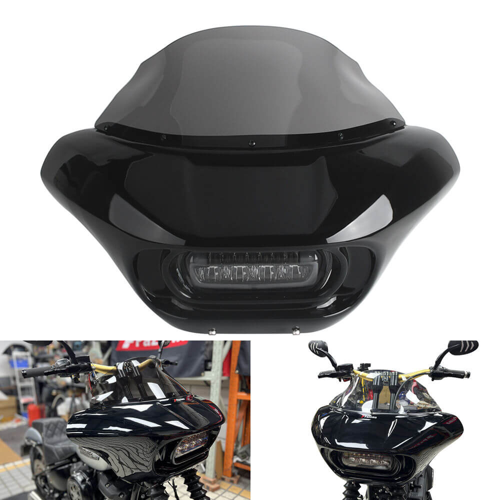 Harley M8 Softail Street Bob Low Rider Standard Club Style Headlight Shark Fairing Front Mask w/LED Headlamp DRL Turn Signal - pazoma