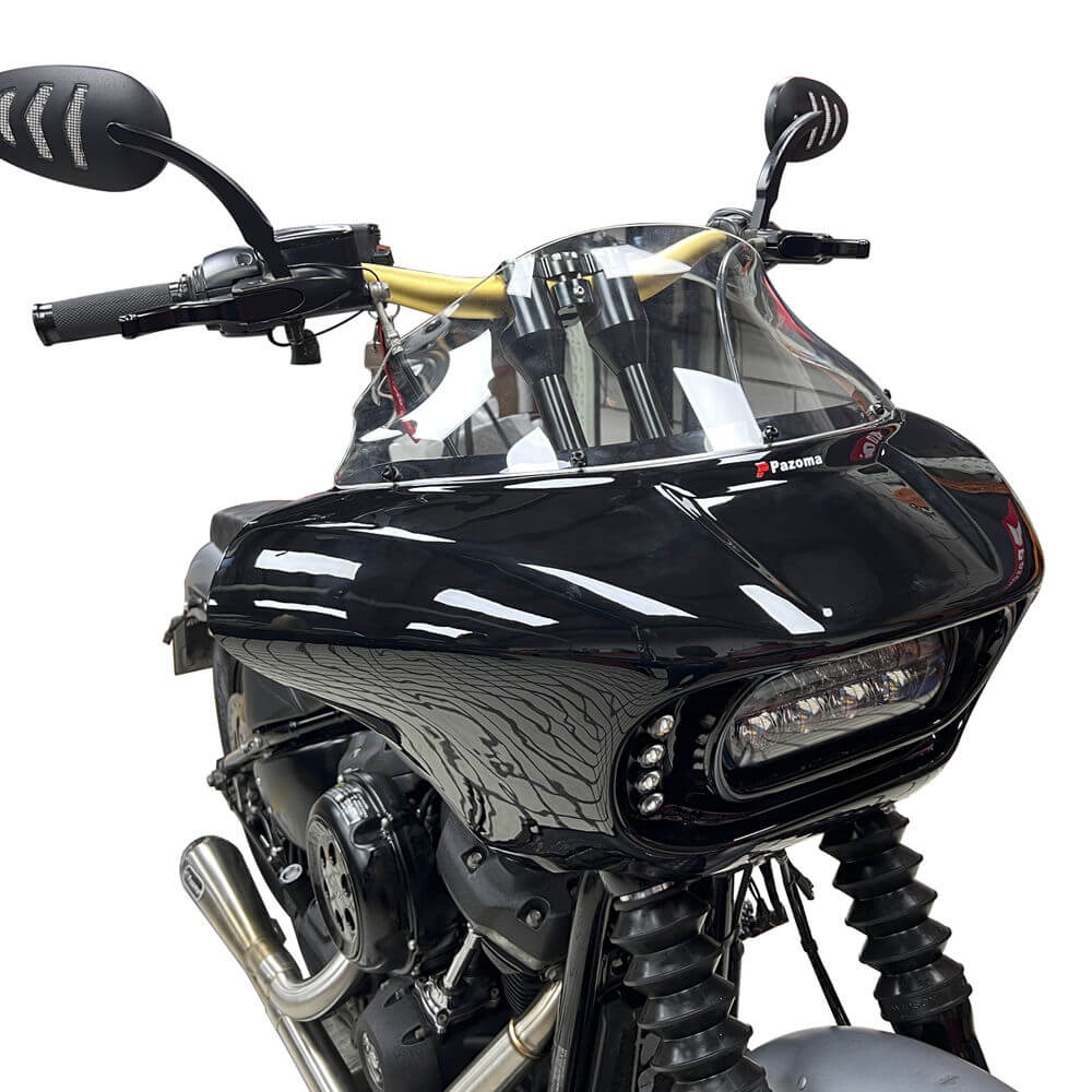 Harley M8 Softail Street Bob Low Rider Standard Club Style Headlight Shark Fairing Front Mask w/LED Headlamp DRL Turn Signal