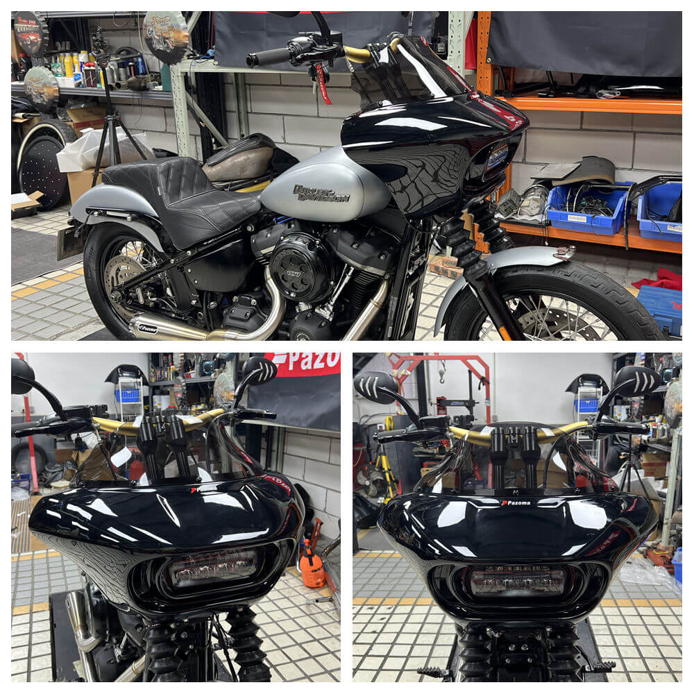 Harley M8 Softail Street Bob Low Rider Standard Club Style Headlight Shark Fairing Front Mask w/LED Headlamp DRL Turn Signal