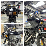Harley M8 Softail Street Bob Low Rider Standard Front Headlight Shark Fairing w/Baja Designs Dual LP4 Lighting Bracket Mount - pazoma