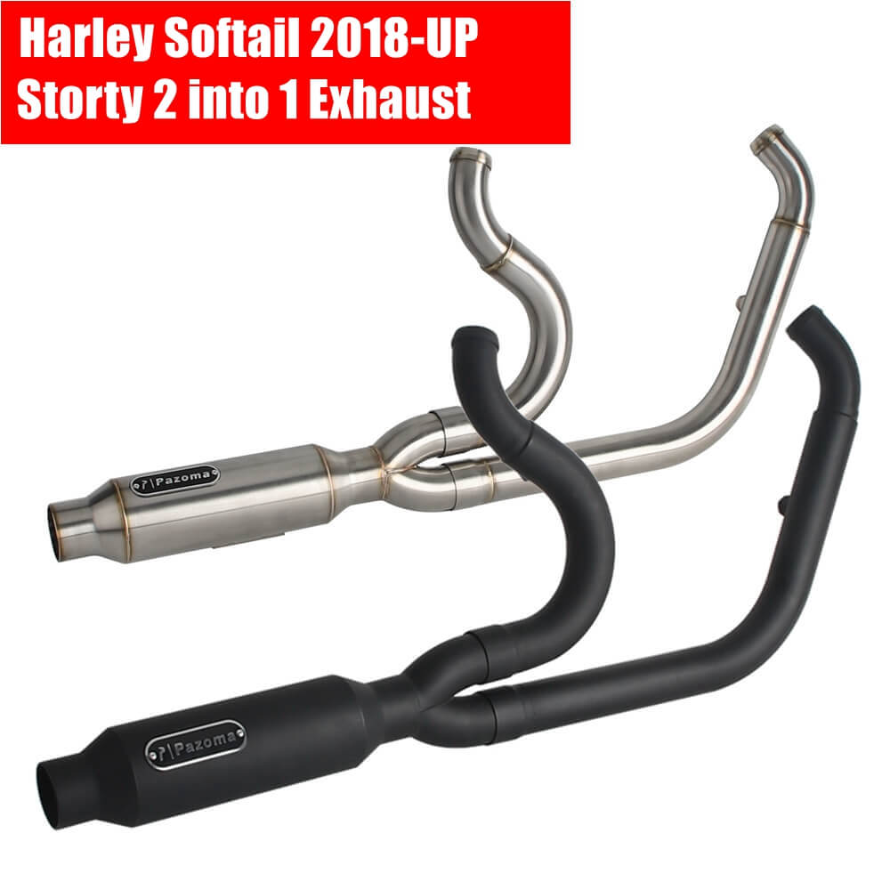 2-into-1 Big Bore Full Exhaust System Stainless Steel Muffler For Harley M8 Softail Low Rider S ST Fat Street Bob Standard Slim 2018-2025 - pazoma