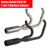 Harley M8 Softail 2 into 1 Big Bore Full Exhaust System Stainless Steel Muffler Low Rider S ST Fat Street Bob Standard Slim Deluxe FXLR '18-Up - pazoma