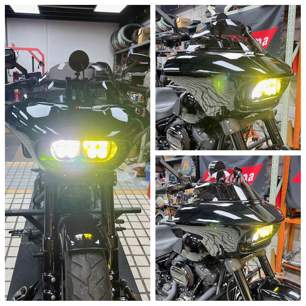 Harley Softail M8 Fat Bob 114 FXFB FXFBS Front Headlight Shark Fairing w/Baja Designs Dual LP4 Lighting Bracket Mounting Kit - pazoma