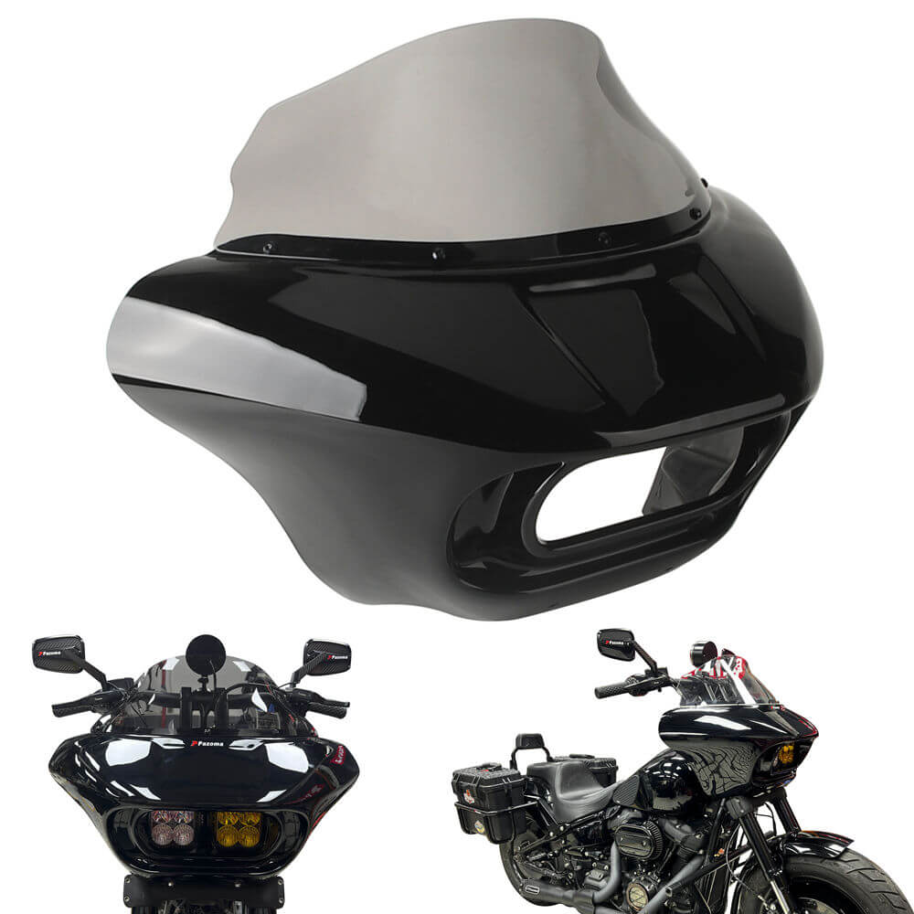 Harley Softail M8 Fat Bob 114 FXFB FXFBS Front Headlight Shark Fairing w/Baja Designs Dual LP4 Lighting Bracket Mounting Kit - pazoma