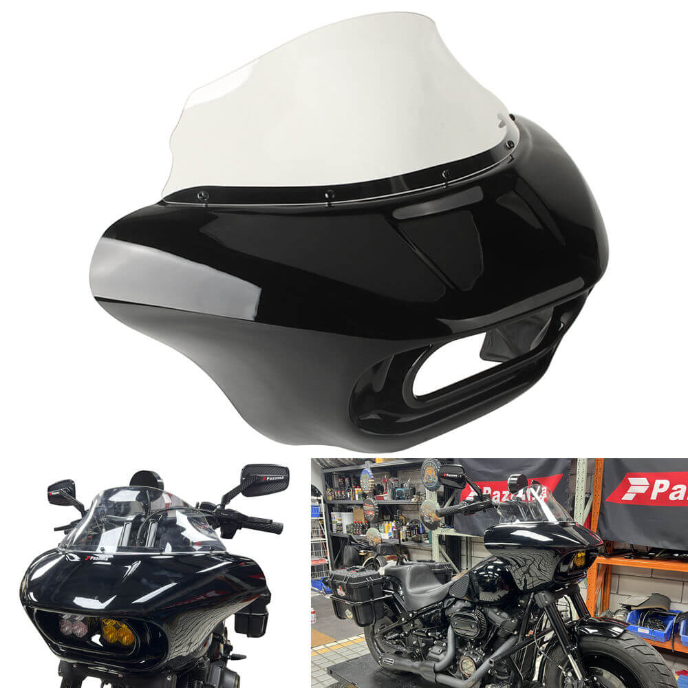 Harley Softail M8 Fat Bob 114 FXFB FXFBS Front Headlight Shark Fairing w/Baja Designs Dual LP4 Lighting Bracket Mounting Kit - pazoma