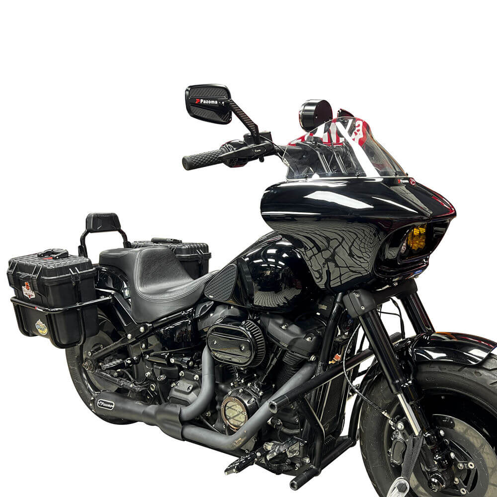 Harley Softail M8 Fat Bob 114 FXFB FXFBS Front Headlight Shark Fairing w/Baja Designs Dual LP4 Lighting Bracket Mounting Kit - pazoma