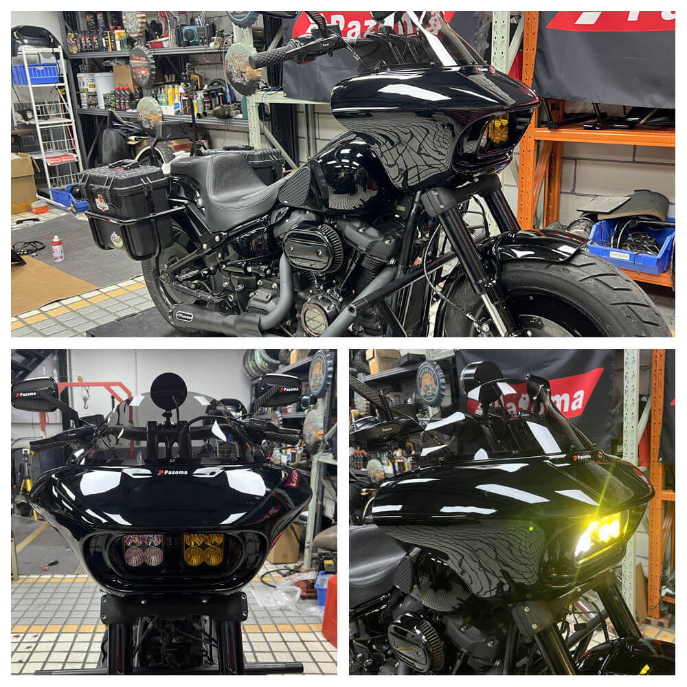 Harley Softail M8 Fat Bob 114 FXFB FXFBS Front Headlight Shark Fairing w/Baja Designs Dual LP4 Lighting Bracket Mounting Kit