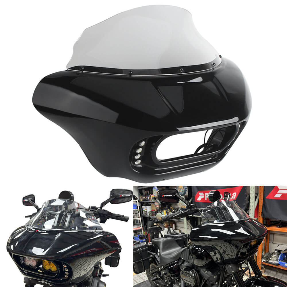 Harley Softail M8 Fat Bob 114 FXFB FXFBS Front Headlight Shark Fairing w/Baja Designs Dual LP4 Lighting Bracket Mounting Kit - pazoma