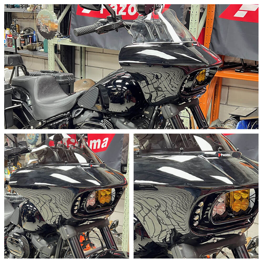Harley Softail M8 Fat Bob 114 FXFB FXFBS Front Headlight Shark Fairing w/Baja Designs Dual LP4 Lighting Bracket Mounting Kit - pazoma