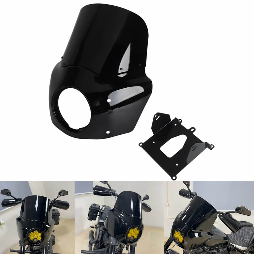 Harley Softail M8 Fat Bob 114 FXFB FXFBS Headlight Fairing w/Baja Designs LP6 Pro LED Auxiliary Light Bracket Mount Kit 2018-2025 - pazoma