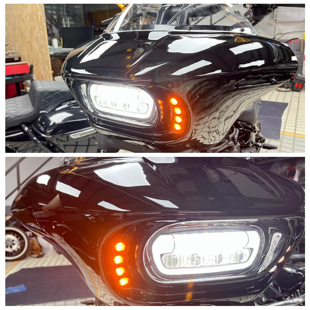Harley Dyna Low Rider Street Bob Super Glide Club Style Headlight Shark Fairing Front Mask w/LED Headlamp DRL Turn Signal Kit - pazoma
