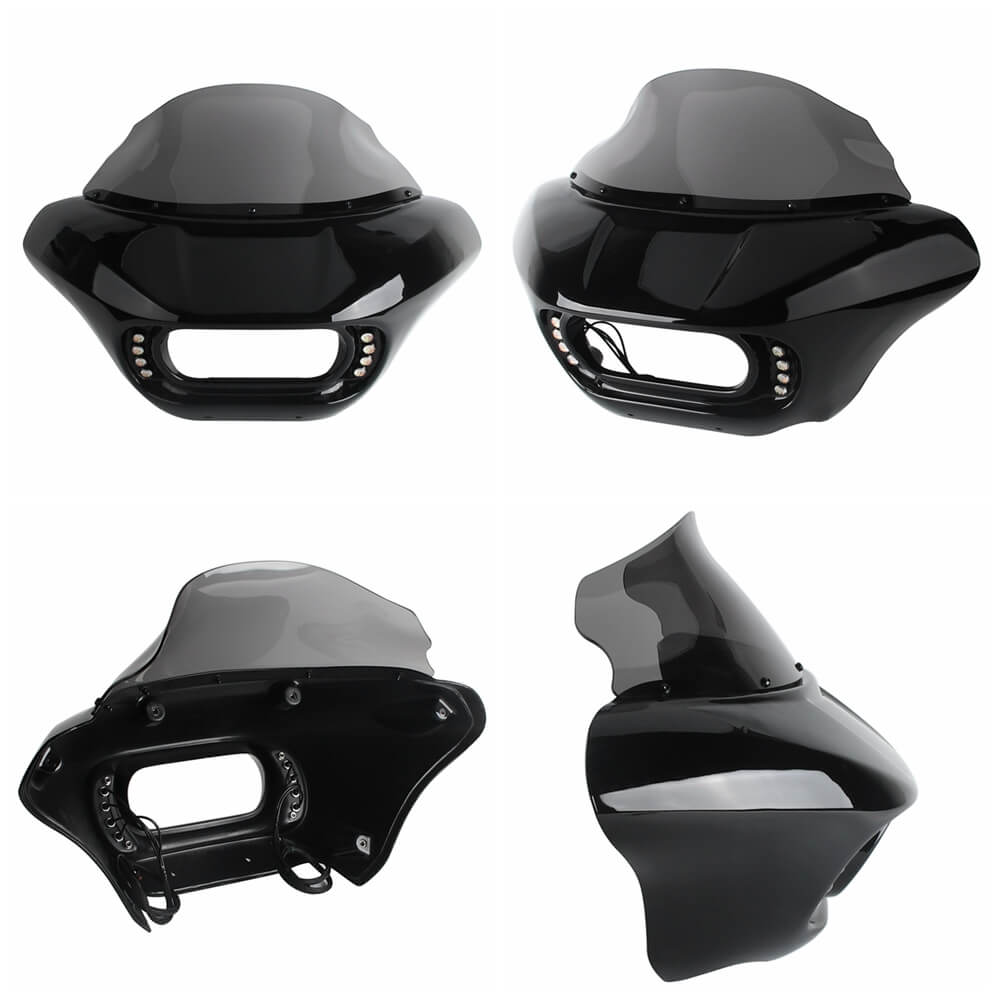 Harley Softail M8 Fat Bob FXFB 114 FXFBS Shark Club Style Headlight Fairing Front Mask w/LED Daytime Running Turn Signal Light 18- - pazoma