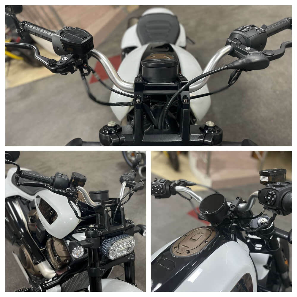 1-1/4" Tapered Fat Bars Handlebar & Back Move Mount Pull Back Risers W/ Top Clamp Cover Kit For Harley Sportster S 1250 RH1250S 2021-2025 - pazoma