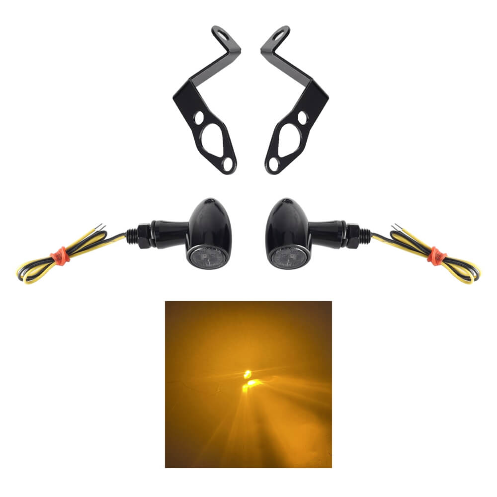 Harley Sportster S 1250 RH1250S Nightster RH975  Front LED Turn Signals Blinkers Indicator Lights Black w/Mount Plate System Bracket - pazoma