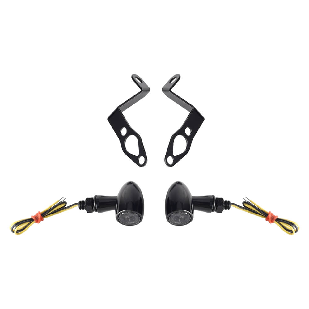 Harley Sportster S 1250 RH1250S Nightster RH975  Front LED Turn Signals Blinkers Indicator Lights Black w/Mount Plate System Bracket - pazoma