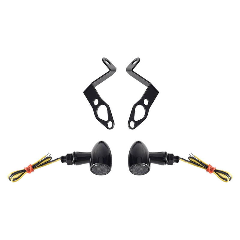 Harley Sportster S 1250 RH1250S Nightster RH975  Front LED Turn Signals Blinkers Indicator Lights Black w/Mount Plate System Bracket - pazoma