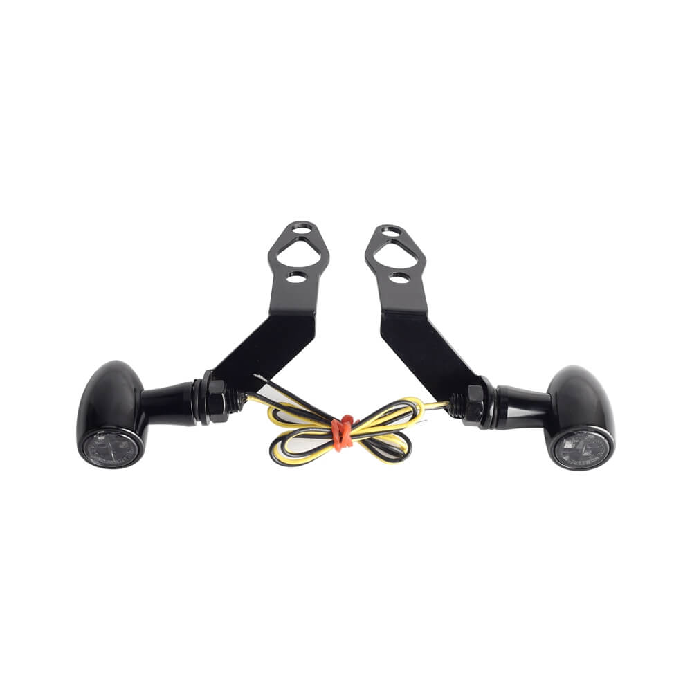 Harley Sportster S 1250 RH1250S Nightster RH975  Front LED Turn Signals Blinkers Indicator Lights Black w/Mount Plate System Bracket - pazoma