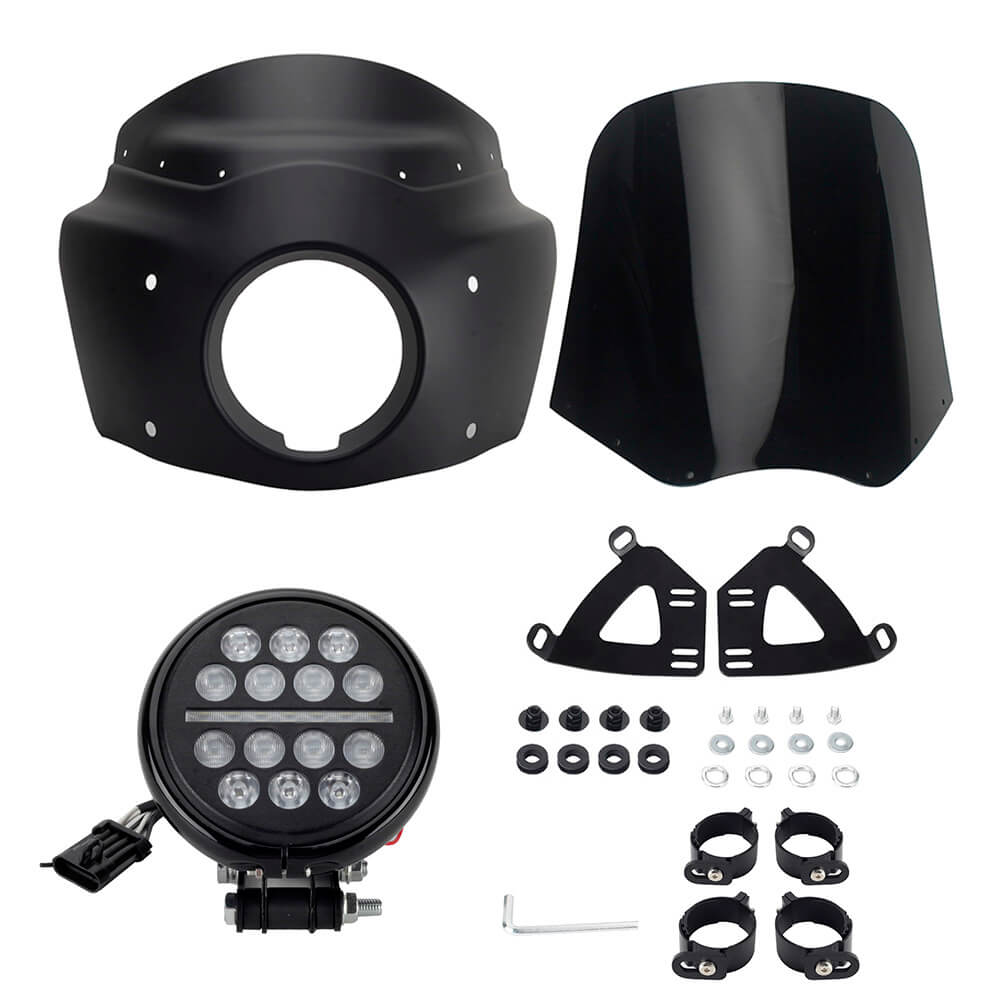 Headlight Fairing Lamp mask Cowl Windshield For Harley M8 Softail Low Rider S 114 117 FXLRS w/5.75'' LED Projection Headlamp - pazoma