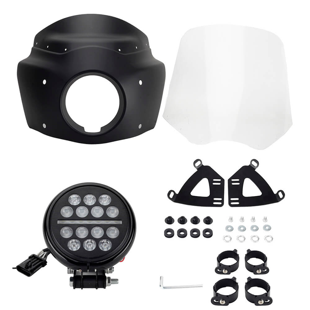Headlight Fairing Lamp mask Cowl Windshield For Harley M8 Softail Low Rider S 114 117 FXLRS w/5.75'' LED Projection Headlamp - pazoma