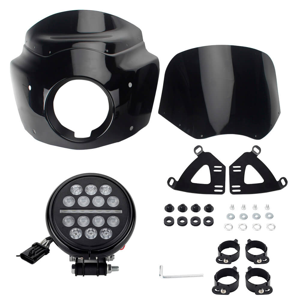 Headlight Fairing Lamp mask Cowl Windshield For Harley M8 Softail Low Rider S 114 117 FXLRS w/5.75'' LED Projection Headlamp - pazoma