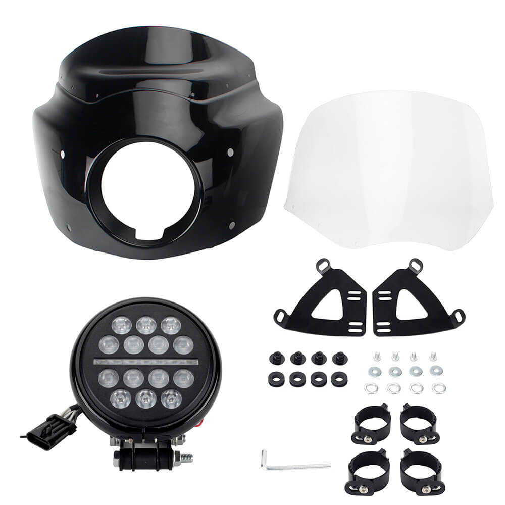 Headlight Fairing Lamp mask Cowl Windshield For Harley M8 Softail Low Rider S 114 117 FXLRS w/5.75'' LED Projection Headlamp - pazoma
