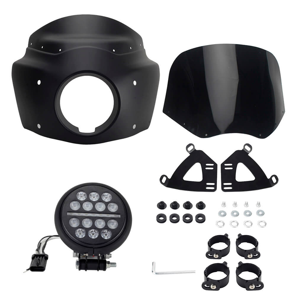 Headlight Fairing Lamp mask Cowl Windshield For Harley M8 Softail Low Rider S 114 117 FXLRS w/5.75'' LED Projection Headlamp - pazoma