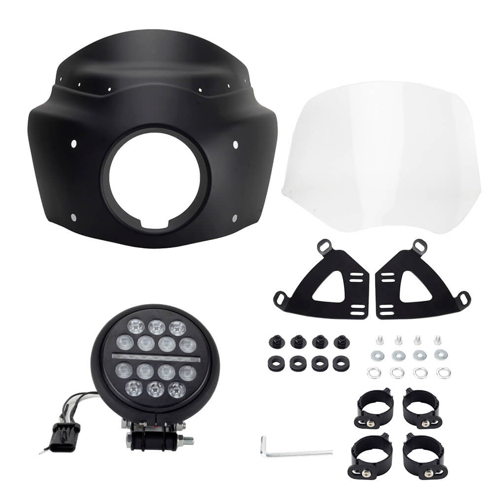 Headlight Fairing Lamp mask Cowl Windshield For Harley M8 Softail Low Rider S 114 117 FXLRS w/5.75'' LED Projection Headlamp - pazoma
