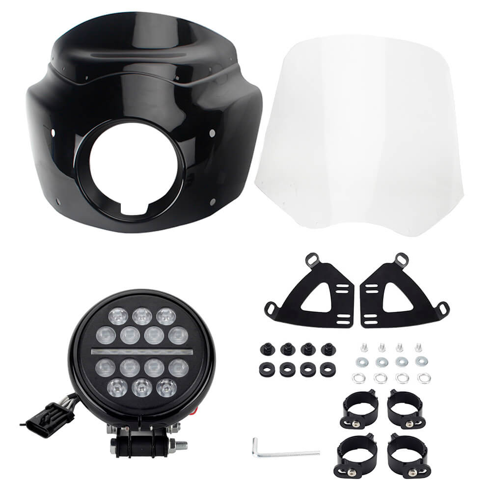 Headlight Fairing Lamp mask Cowl Windshield For Harley M8 Softail Low Rider S 114 117 FXLRS w/5.75'' LED Projection Headlamp - pazoma