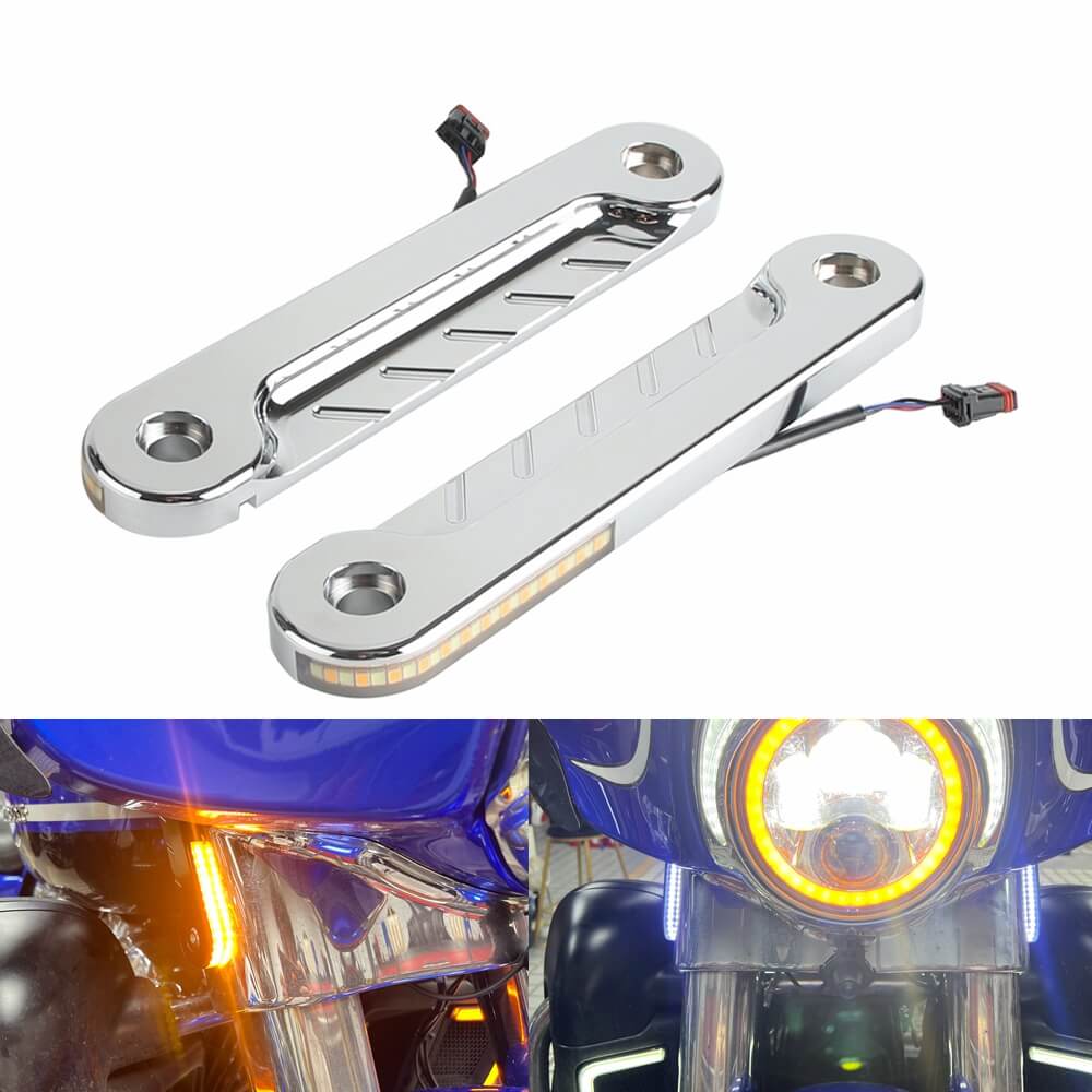 LED Billet Flush Fork Turn Signals Side Light W/ DRL Fit For Harley Touring Street Glide Electra Glide Road King Trike '14-'24 - pazoma
