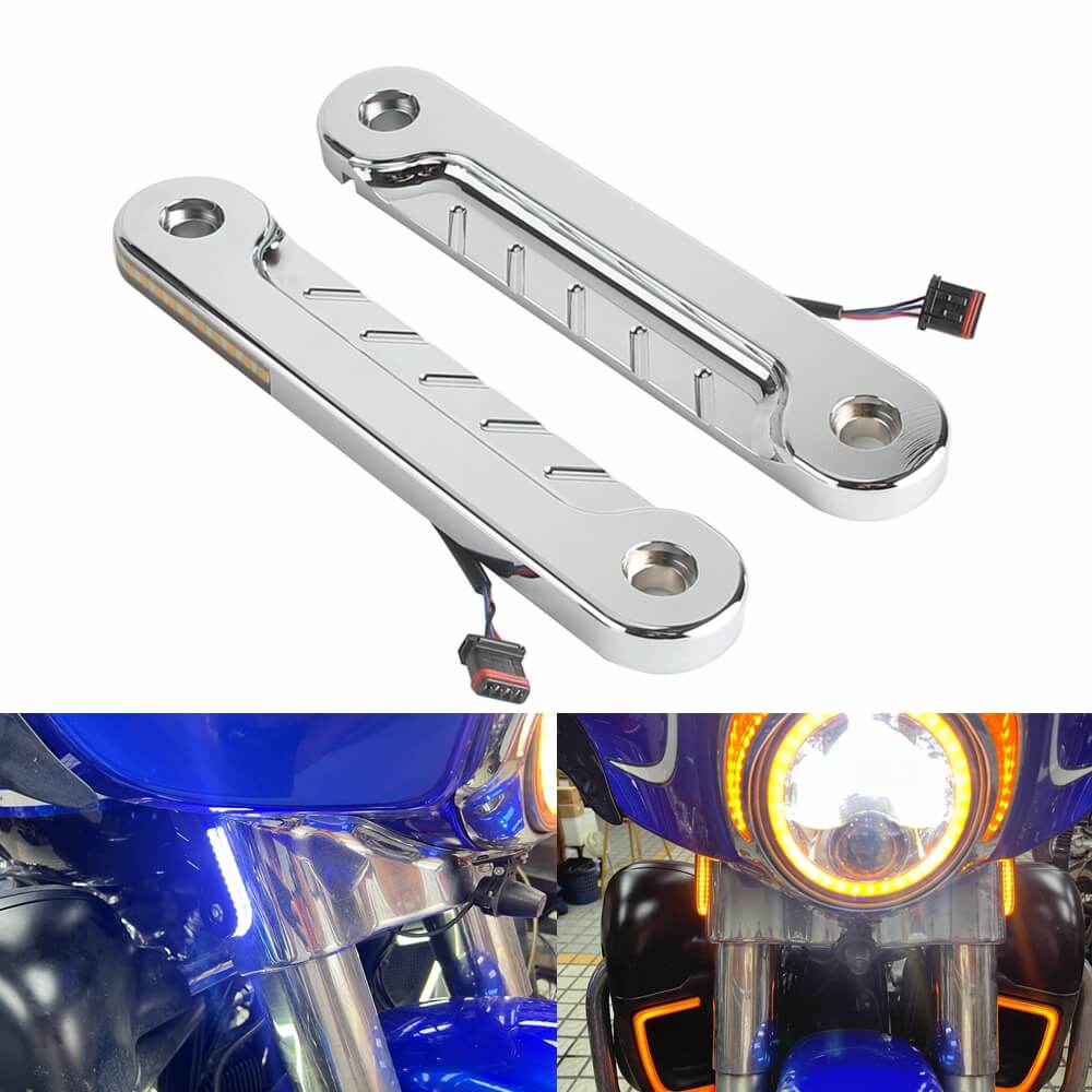 LED Flush Fork Turn Signals W DRL Day Running Light For Harley Touring Road King Special FLHRXS FLHR CVO FLHRSE 2014-2024 - pazoma