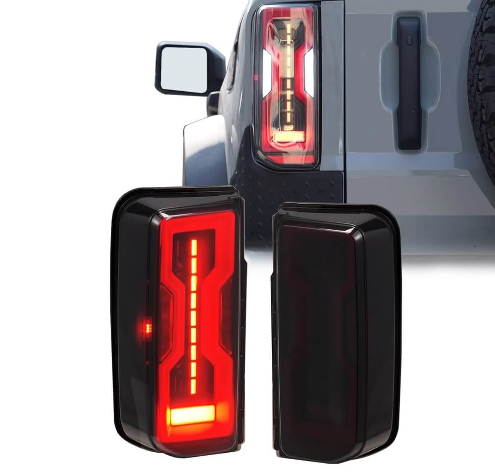 LED Tail Lights for 2021-2024 Ford Bronco Halogen Taillights Upgrade LED Rear Running Brake Lamps Stop Turn Signals Reversing Light Tail Lamps - pazoma