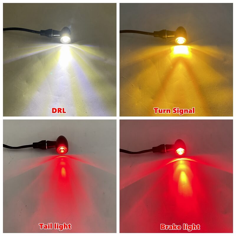 Mini Bullet 3 in 1 Rear LED Turn Signal Indicators w/Brake Tail Light 2 in 1 Front Blinker w/DRL For Harley Chopper Bobber Cafe Race - pazoma