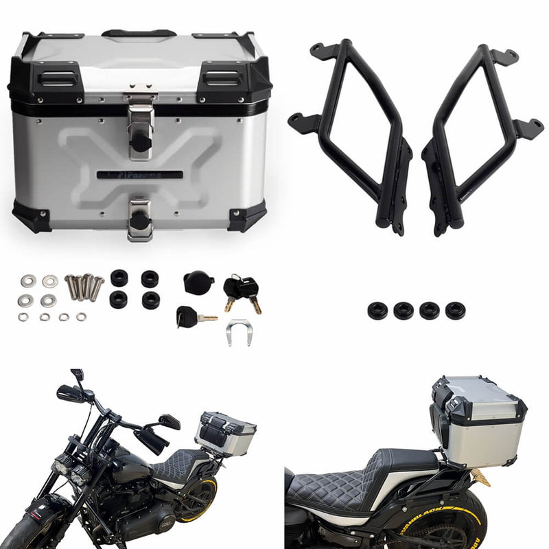 Aluminum Top Cases Rear Luggage Tail Box W/Mounting Plate Bracket for Harley Softail M8 Fat Bob 114 FXFB FXFBS 2018-2025 - pazoma